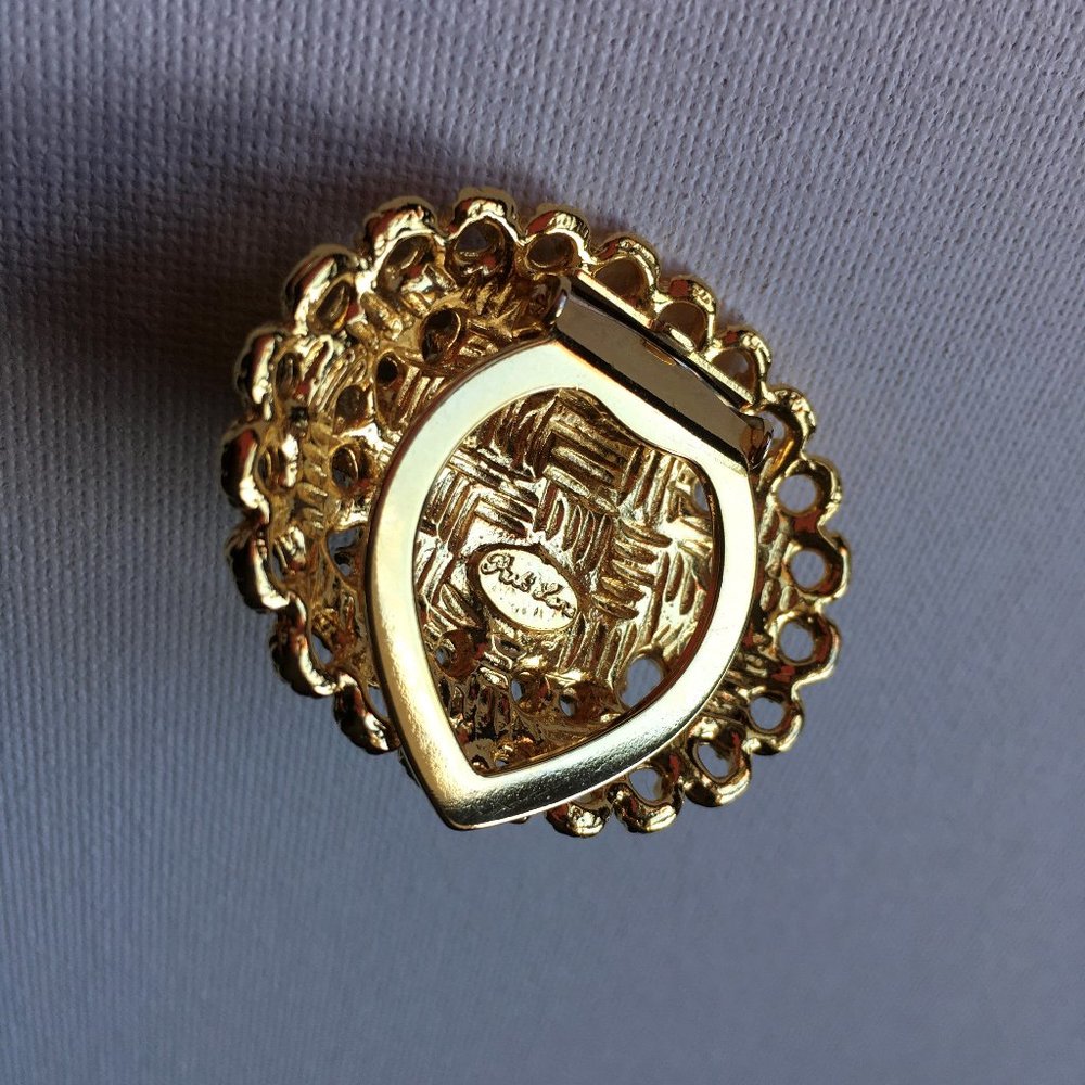 Vintage Park Lane Gold Tone Scarf Clip Black Stone Lucite Cabochon Oval - Picture 5 of 5